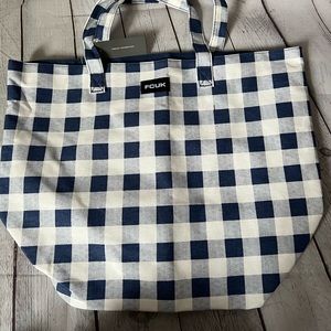 FCUK French connection canvas tote bag in blue and white gingham print